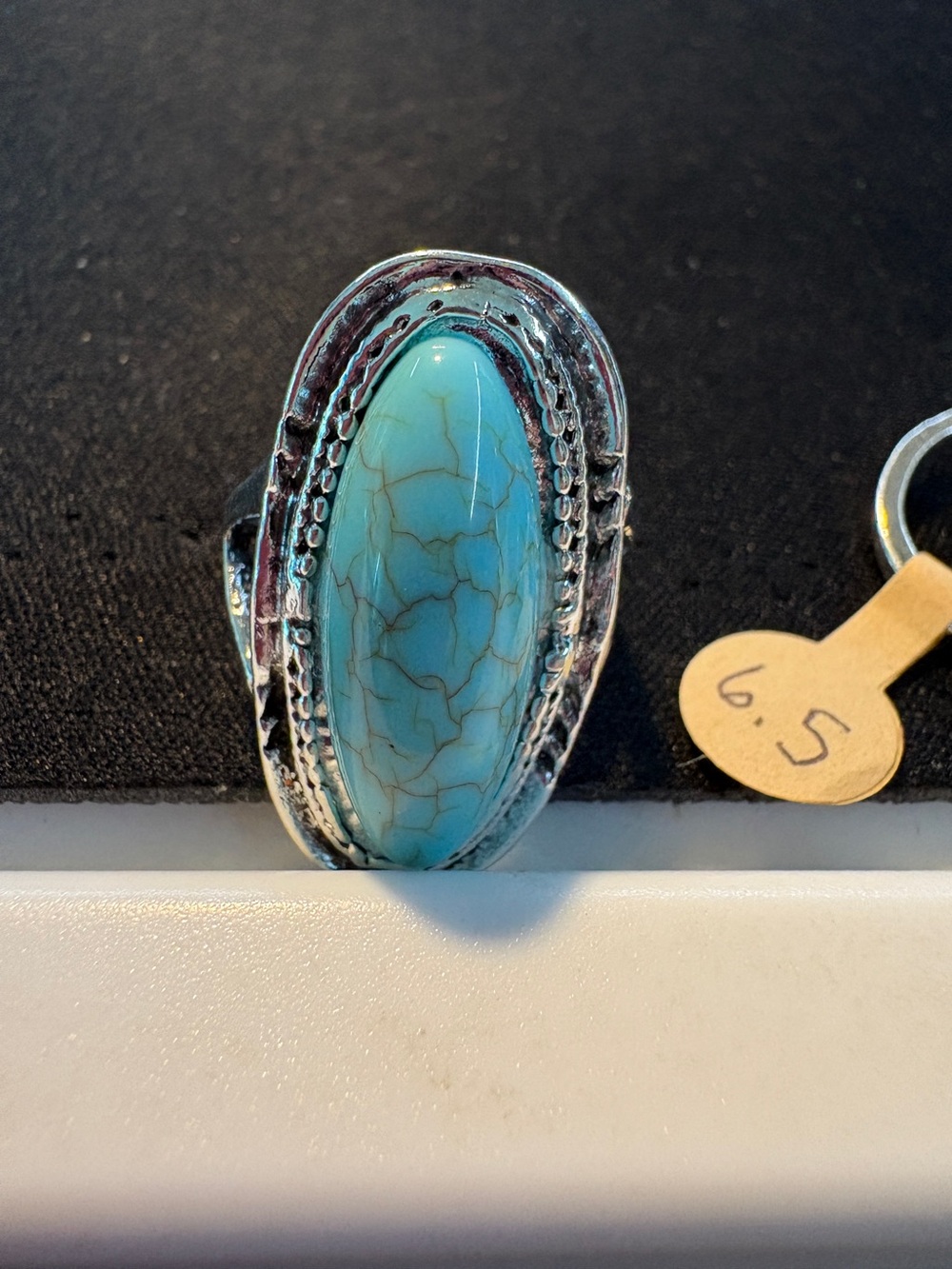 Turquoise Oval Statement Ring - Size 6.5